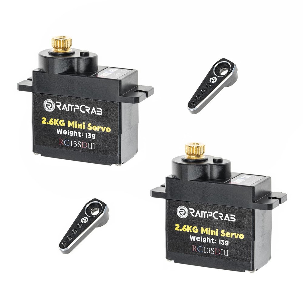 RampCrab Steering Servo with Servo Horn for AX24 SCX24 RC Car, Upgrade Parts for Axial SCX24, AX24, Black Horn, 2 Sets