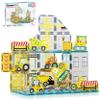 PicassoTiles Magnet Tiles Magnetic Building Blocks with 8 Construction Vehicles Crank Truck Excavator Bulldozer Road Roller Concrete Mixer Tractor Dump Truck Forklift Toys Learning Kids Ages 3+ PTQ11 view 1