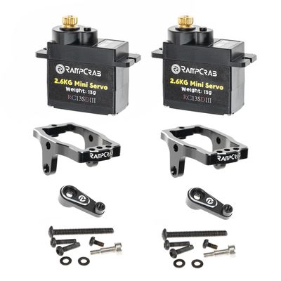 RampCrab RC Steering Servo with Mount and Horn for TRX4M RC Car, 1/18 Upgrades Parts, Suitable for TRX4-M Bronco Defender K10 (Black Horn), 2Sets