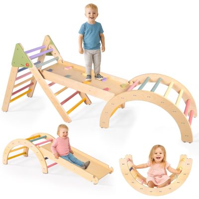 aiwo 7-in-1 Pikler Triangle Set Toddler Climbing Toys Indoor, Montessori Baby Climbing Gym, Climbing Set for Toddlers 1-3 Jungle Gym