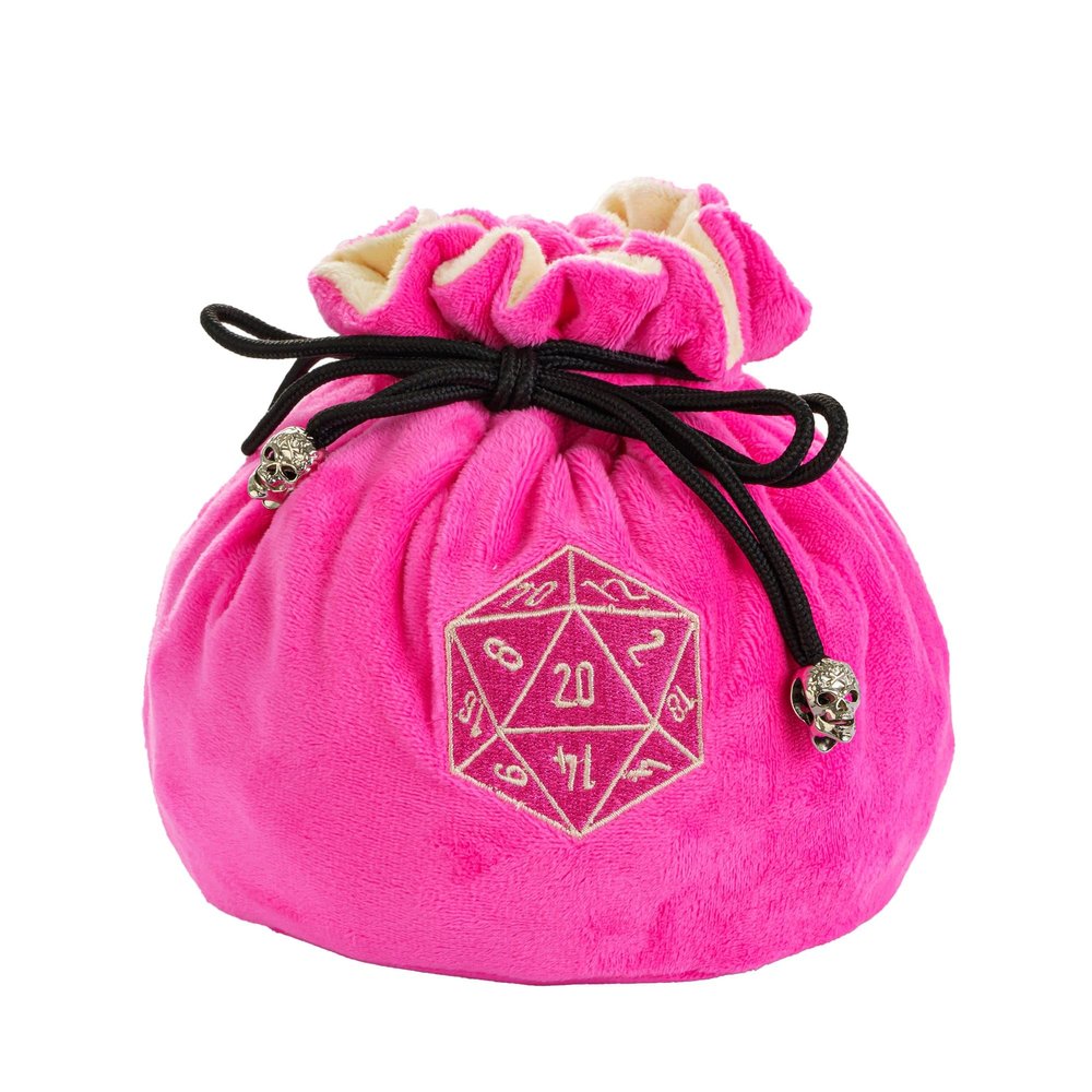 KSNDie DND Dice Bags Large with Pockets Pink Storage Bag with D20 Logo for RPG Game Dices - Capacity 200+ Dice
