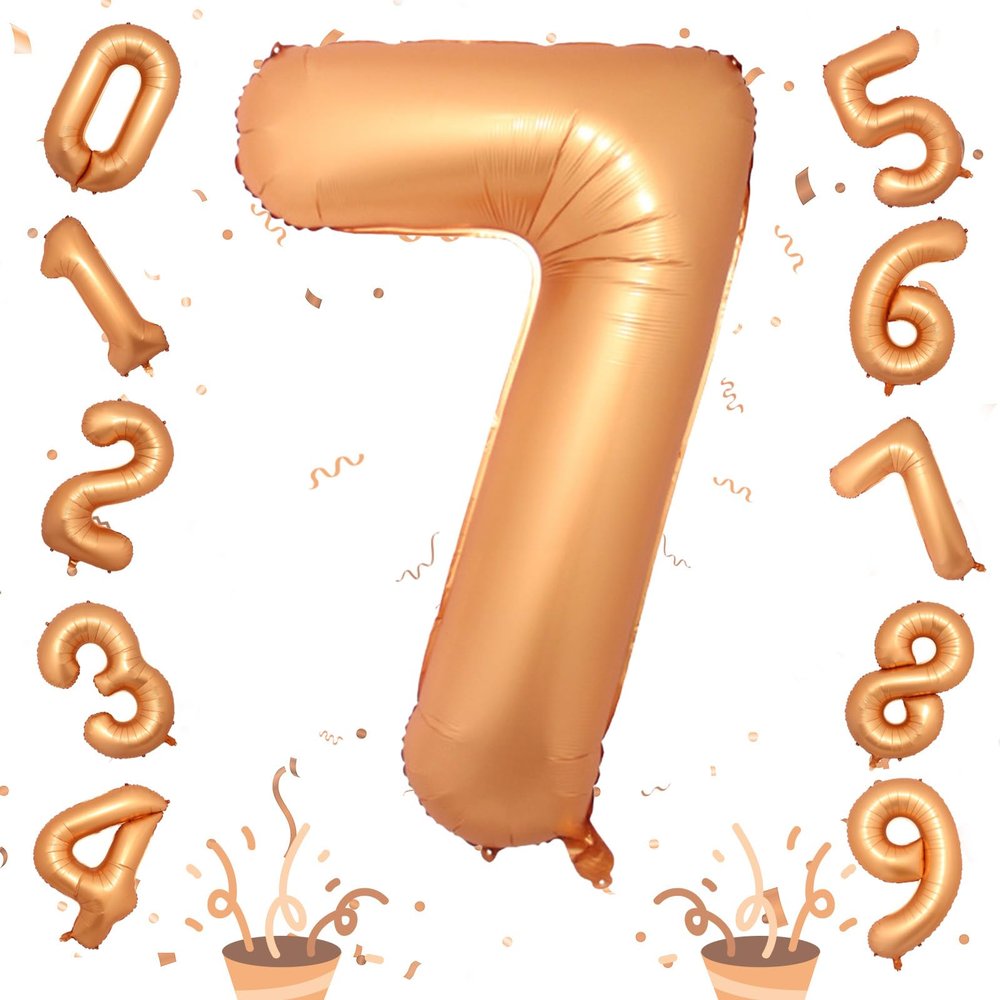 Number 7 Balloon for Boys, Giant Orange Self Inflating Number 0-9 Set Decor for Girls, 40 Inch Foil Helium 7 Balloon for 7th Birthday Party Anniversary Celebration Wedding Party Decorations Supplies