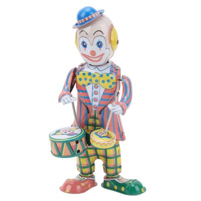 Luqeeg Retro Clockwork Clown Toy with Drumming Action - Tinplate, Handcrafted, Easy, Multi Functionality, Great Gift Choice for Desktop Decoration, Ornament, Party Favor