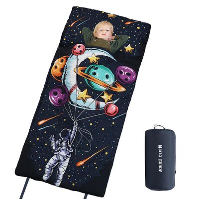 Kids Sleeping Bag, Hallo Bunny Space Astronaut Sleeping Bags for Boys Girls, Slumber Bag with Pillow, Toddler Sleeping Bags for Preschool Daycare Travel Naps and Sleepovers 63" x 30"