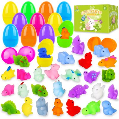 24 Pack Prefilled Easter Eggs with Squishy Dinosaur Toys inside for Kids, Easter Basket Stuffers Fillers Mochi Stress Relief Toys for Easter Hunt, Party Favor, Easter Gifts, Classroom Prizes