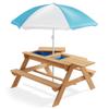 Casafield Children's Sand and Water Activity Table, 3-in-1 Wooden Outdoor Picnic Table with Umbrella, 2 Play Boxes and Removable Lid, Natural view 1