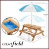 Casafield Children's Sand and Water Activity Table, 3-in-1 Wooden Outdoor Picnic Table with Umbrella, 2 Play Boxes and Removable Lid, Natural view 3
