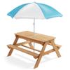 Casafield Children's Sand and Water Activity Table, 3-in-1 Wooden Outdoor Picnic Table with Umbrella, 2 Play Boxes and Removable Lid, Natural view 4