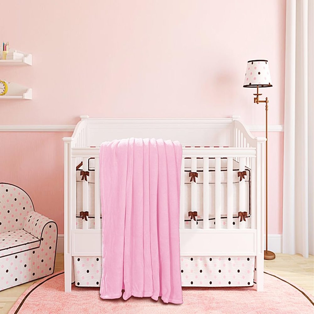 Reversible Unisex Baby & Toodler Throw Fleece Blanket for Crib/Stroller/Baby Bed (Baby Pink)