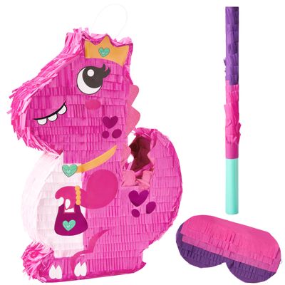 Dinosaur Girl Pinata with Stick for Adult Party Decorations, Fun Fiesta Taco Party, Event Photo Props, Mexican Theme Decoration, Carnivals Festivals, 11.8" x 16"