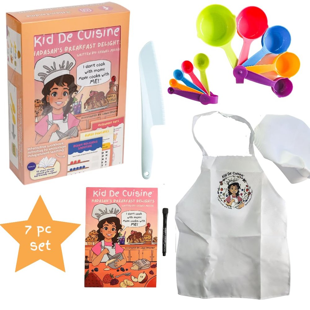 Kids Cooking Kit - Kid De Cuisine: Hadasah's Breakfast Delights | Children's Activity Kit - 7pc set with wipe clean cookbook/activity book included with 10 recipes