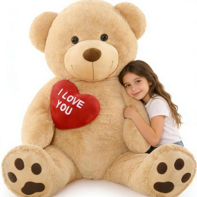 BENINY Giant Teddy Bear 52", Big Stuffed Animal with Heart, Large Brown Stuffed Bear Plush Toys for Kids, I Love You Valentines Gift for Girlfriend Wedding