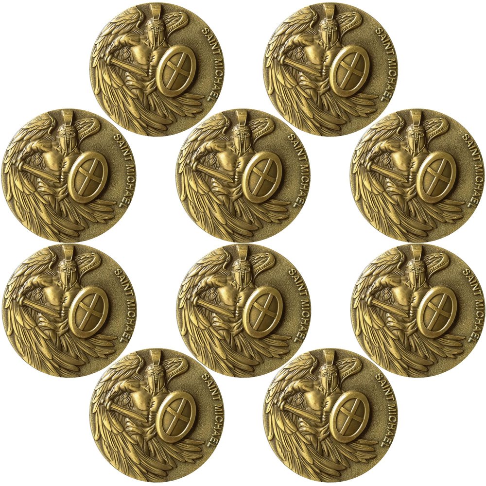 Saint Michael Guardian Angel Challenge Coin - Archangel Patron Saint of Police Officers, Christian Gift (Bulk Pack of 10)