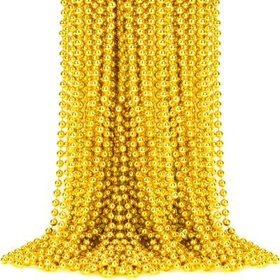 OCTERIC 60 Pack Mardi Gras Beads Bulk, Gold Metallic Mardi Gras Beads,33 Inch-Long Carnival Necklaces Accessories for Parade Throws Party Decorations Supplies Favors