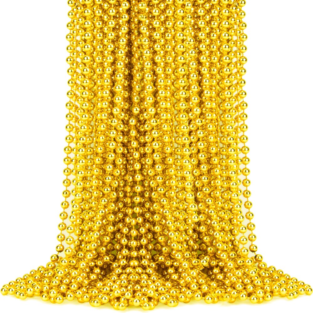OCTERIC 60 Pack Mardi Gras Beads Bulk, Gold Metallic Mardi Gras Beads,33 Inch-Long Carnival Necklaces Accessories for Parade Throws Party Decorations Supplies Favors