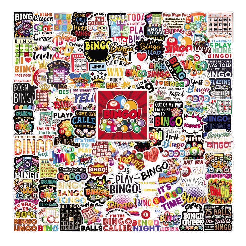 117Pcs Bingo Stickers Pack, Aesthetic Vinyl Waterproof Sticker Decals for Water Bottle,Laptop,Phone,Skateboard,Scrapbooking,Bumper Decor for Fans for Party Supply