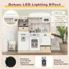 Costzon Kids Kitchen Playset, Wooden Little Chef Pretend Play Kitchen with Deluxe LED Lights, Ice Maker, Oven, Washing Machine, Play Phone, Toddler Kitchen Toy Set for Boys & Girls 3+ view 2