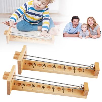 2 PCS Stick and Ball Game, Shoot The Moon Games Funny Interactive Tabletop Game Steel Ball Rolling Games, Endurance Balance Development Game Family Party Board Games Retro Toys for Teens Adults (Wood)