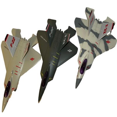 Playmaker Toys - F/A-22 Raptor United States Air Force Fighter Jet Set, 7-Inch, Light and Sound, 3-Set in classic camouflage grey, desert tan, and tactical stealth black