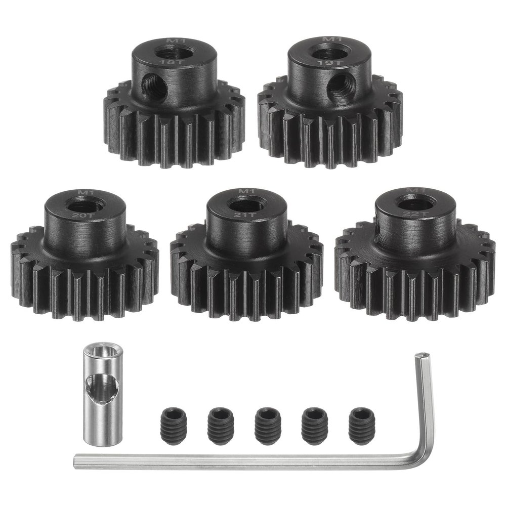 uxcell M1 Mod1 Pinion Gear Set 5mm Shaft 18T 19T 20T 21T 22T Motor Gears Hardened Steel Pinion Gear with 3.17mm Coupler for RC Car (5pcs)