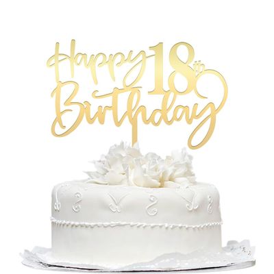 Happy 18th birthday cake Topper,Mirrored Gold Acrylic Durable Cake Topper,18th Birthday Party Cake Decorations,Hello18th years old, Happy eighteen years old, Birthday Party Decorations
