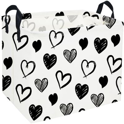 Sanjiaofen Rectangular Kids Baskets,Heart Storage Bins Organizer.Cute Storage Bin with Handles. Kids Basket,Girls Room Decor,Books Basket, Gifts Bins Empty.(Black Heart)