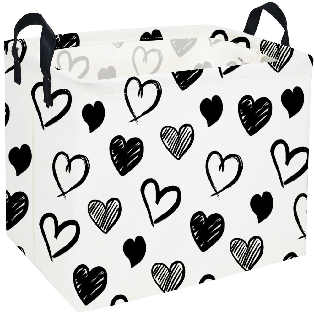 Sanjiaofen Rectangular Kids Baskets,Heart Storage Bins Organizer.Cute Storage Bin with Handles. Kids Basket,Girls Room Decor,Books Basket, Gifts Bins Empty.(Black Heart)