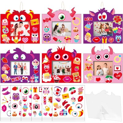 36 Pcs Valentines Day Picture Frame Craft Kits with Easel Valentine 's Day Monster Craft Arts Valentines DIY Monster Photo Frame Crafts for Kids for Fun Home Class Kindergarten Party Art Activity