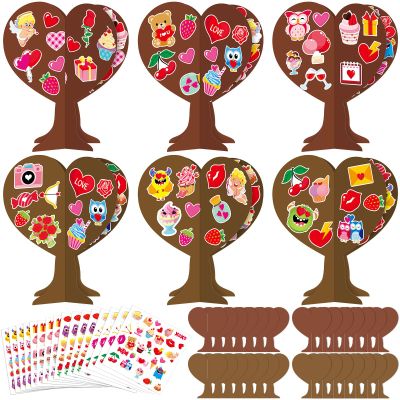 1038pcs Valentines 3D Love Heart Tree Craft for Kids Valentine's Day DIY Heart-Shaped Art Craft Kits with 990Pcs Stickers for Classroom Home School Kindergarten Activity Decoration, 24 Sets