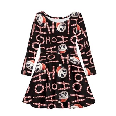 Xmas Santa Panda Black Long Sleeve Skater Dress for Girls 13 14 Flower Dress Twirly Dress Casual Swing Dress Party for Xmas Gift
