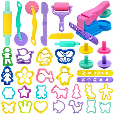 iShyan Dough Tools 36pcs Dough Play Tools Set for Kids with Dough Cutters,Roller,Rolling Pins,Dough Extruder