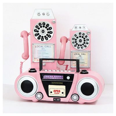 Fodalob Vintage Radio/Payphone Model Ornaments Wall Mounted Pink Photo Prop Pendant (Color : B)