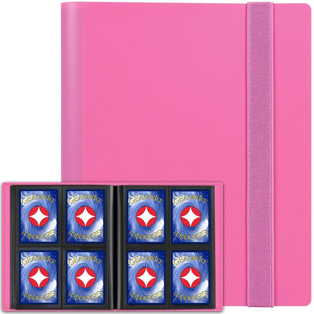 GEAoffice Card Binder - 4 Pocket Trading Card Collection Album Folder - 160 Side Loading Pocket Binder for TCG, MTG, Sports&Game Cards - Gifts for Card Collectors (Rose pink)