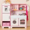 HONEY JOY Kids Kitchen Playset with Lights, Wooden Little Chef Toy Kitchen Set with Storage Bin, Ice Maker & Oven & Stove, Cooking Utensils, Play Kitchen for Toddlers, Gift for Boys Girls, Pink view 1