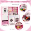 HONEY JOY Kids Kitchen Playset with Lights, Wooden Little Chef Toy Kitchen Set with Storage Bin, Ice Maker & Oven & Stove, Cooking Utensils, Play Kitchen for Toddlers, Gift for Boys Girls, Pink view 4