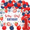 Berry Sweet One Birthday Party Decorations - Berry First Birthday Backdrop, Strawberry Blueberry Balloon Garland Arch Kit, Number 1 Foil Balloon for Baby Shower Fruit 1st Birthday Party Supplies view 1