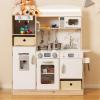 HONEY JOY Kids Kitchen Playset with Lights, Wooden Little Chef Toy Kitchen Set w/2 Storage Bins, Coffee Maker & Microwave & Ice Maker & Oven, Play Kitchen for Toddlers, Gift for Boys Girls (Natural) view 1