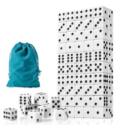 100 Pieces Dice Set, 16MM Standard Game White Dices, Opaque Six Sided Dice with Pouch, Black Dot Bulk White Dice for Group Event, Board Games, Classroom Math
