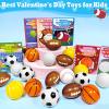28 Pack Valentines Day Gifts for Kids - Sports Stress Balls with Valentines Day Cards for Kids School,Soccer Football Squeeze Fidget Relief Toys for Teens Boys Girls Class Exchange Prizes Party Favors view 4