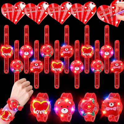 24 Pack Valentines Day Gifts for Kids 4-8 8-12 LED Bracelets Valentines Party Favors,Valentines Day Cards for Kids School Flashing Bracelets Glow in the Dark for Classroom Girls Boys Exchange Prizes