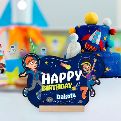EGD Custom Birthday Number Blippi & Mekaah in Space I Birthday Table Decorations EGD X BLIPPI Series I Party and Birthday Supplies in PVC I Birthday Celebration Tabletop