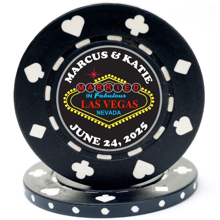 100 Custom Magnetic Wedding Poker Chips - Perfect for Your Vegas Wedding, Anniversary, Save The Dates, Bachelor or Bachelorette Parties