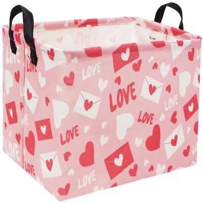 TIBAOLOVER Rectangular Pink Basket Heart Basket Baby Girls Basket Valentines Gift Basket Cute Kids Toy Storage Bin Organizer Shelf Book Basket Love Room Decor(Valentines Basket)