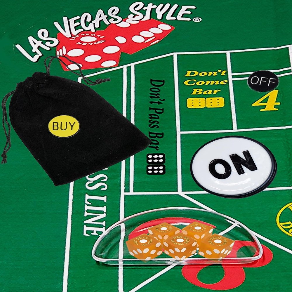 Cyber-Deals Craps Starter Kit Sets, Featuring Genuine Four Queens Las Vegas Casino Table-Played Craps Dice, Acrylic Dice Boat & More (Frosted Dice)