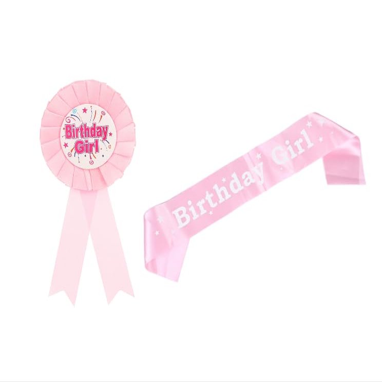 Caiyao Birthday Ribbon Tinplate Badge Button Pin Satin Fabric Award Sash Birthday Award Ribbon Badge Strap Set Party Supplies-Light Pink