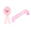 Caiyao Birthday Ribbon Tinplate Badge Button Pin Satin Fabric Award Sash Birthday Award Ribbon Badge Strap Set Party Supplies-Light Pink view 1