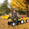 Olakids Kids Ride on Excavator, Pedal Digger Car Bulldozer with Manual Control Bucket, Detachable Cargo Trailer, Shovel, Rake, 6 Wheels, Horn, Construction Tractor for Toddlers 3+ view 2