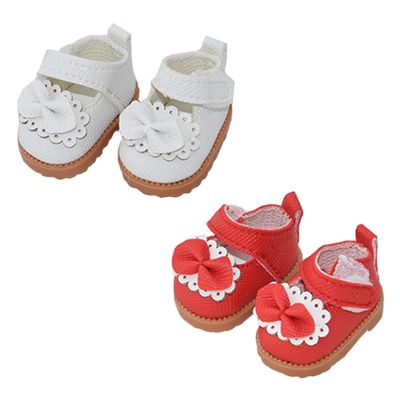 niannyyhouse Bow Tie Leather Shoes Length 3.6cm 10cm Plush Doll 1/8BJD Accessories (White+Red)