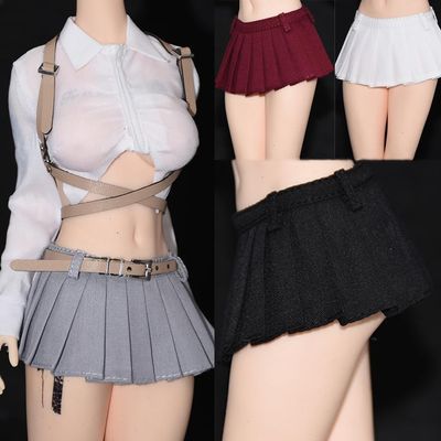 Fremego 1/6 Scale Female Clothes,Female White Shirt Miniskirt Short Dress Outfit Clothing for 12inch PH TBL JO UD Action Figure Body (1pc Red Wine Short Skirt)