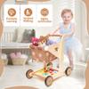 Asweets 2 in 1 Wooden Baby Walker Push and Pull Doll Stroller, Shopping Cart Learning Walker for Boys and Girls, Sit Stand Learning Toddler Toy (Brown) view 2